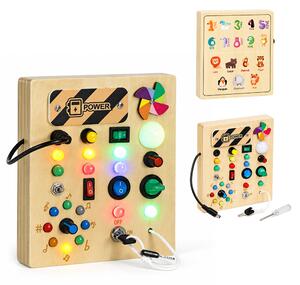 ECOTOYS Dřevěná interaktivní manipulační tabule s LED světly od 3 let