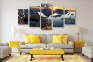 5-dielny obraz očarujúca horská panoráma so západom slnka - 100x50