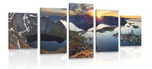 5-dielny obraz očarujúca horská panoráma so západom slnka - 200x100