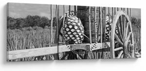 Obraz - Prívesný vozík, čiernobiela (s hodinami) (90x30 cm)