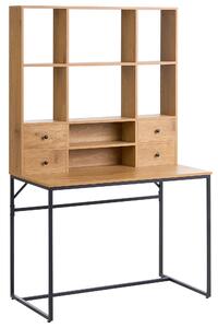 Písací stôl svetlohnedý MDF 105 x 60 cm s 8 otvorenými policami a 4 zásuvkami úložný priestor škandinávsky štýl