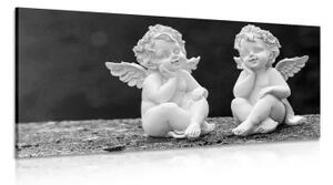 Obraz dvojica malých anjelov v čiernobielom prevedení - 100x50