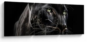 Obraz - Čierny panter (s hodinami) (90x30 cm)
