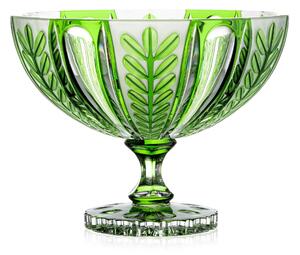 Bohemia Crystal Ručne brúsená misa na nohe Paprade Zelená 280mm
