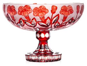 Bohemia Crystal Ručne brúsená misa na nohe Kvety Rubín 305mm