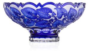 Bohémia Crystal Ručne brúsená misa Leaves Modrá 305mm