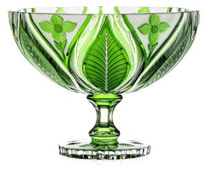 Bohemia Crystal Ručne brúsená misa na nohe Sasanka Zelená 280mm