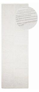 Biely ručne tkaný behúň s prímesou vlny 80x230 cm Sculptured Blocks – Flair Rugs