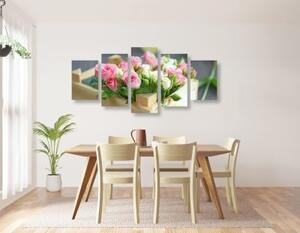 5-dielny obraz nežná kvetinová kompozícia - 100x50