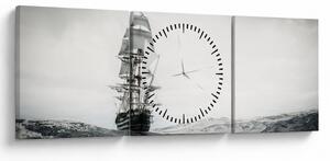 Obraz - Loď plávajúca po oceáne (s hodinami) (90x30 cm)