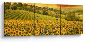Obraz - Slnečnicové pole (s hodinami) (90x30 cm)
