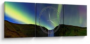 Obraz - Polárna žiara na Islande (s hodinami) (90x30 cm)