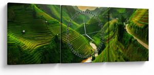 Obraz - Ryžové terasy Mu Cang Chai (s hodinami) (90x30 cm)