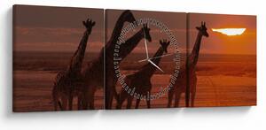 Obraz - Žirafy v africkej savane (s hodinami) (90x30 cm)