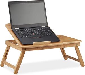 Relaxdays Výškovo nastaviteľný stolík na notebook do postele, bambusový stolík na notebook so zásuvkou, VxŠxH: 30 x 69 x 35 cm, prírodná farba