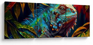Obraz - Farebný leguán (s hodinami) (90x30 cm)