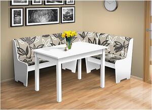 Rohová lavica so stolom farba lamina: biela 113, farba čalouněnie: Mega 13 V3 šedá
