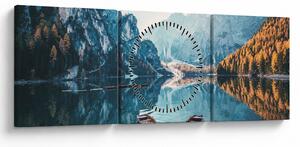 Obraz - Lode na jazere Braies (s hodinami) (90x30 cm)