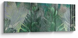 Obraz - Betónová textúra s listami (s hodinami) (90x30 cm)