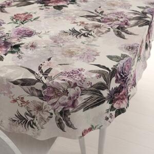 Biante Dekoračný oválny obrus Parma PM-112 Fialové kvety na smotanovom 50x100 cm