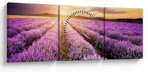 Obraz - Východ slnka v levanduľovom poli (s hodinami) (90x30 cm)