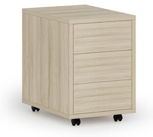 Kancelársky mobilný kontajner PRIMO WOOD, PUSH-lock, 3 zásuvky, dub prírodný