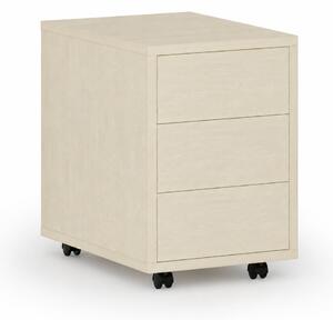 Kancelársky mobilný kontajner PRIMO WOOD, PUSH-lock, 3 zásuvky, breza