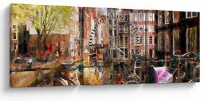 Obraz - Amsterdam, maľba (s hodinami) (90x30 cm)