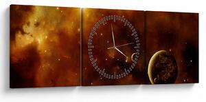 Obraz - Planéty s hmlovinou (s hodinami) (90x30 cm)