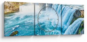 Obraz - Vodopád Godafoss (s hodinami) (90x30 cm)