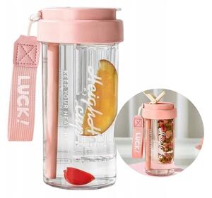 Fľaša na vodu Simple s košíkom a slamkou 600 ML ružová farba