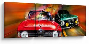 Obraz - Retro závodné autá (s hodinami) (90x30 cm)