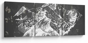 Obraz - Ilustrácie hôr (s hodinami) (90x30 cm)
