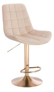 LuxuryForm DESIGN Barová stolička PARIS VELUR na zlatom tanieri - krémová