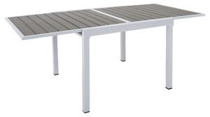 KONDELA Záhradný rozkladací stôl, biela oceľ/sivá, DORIO