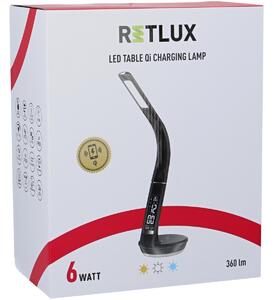 Retlux RTL 204 Stolová LED lampa s displejom a Qi dobíjaním čierna, 6 W
