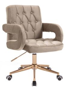 LuxuryForm DESIGN Stolička BOSTON VELUR na zlatej podstave s kolieskami - latte