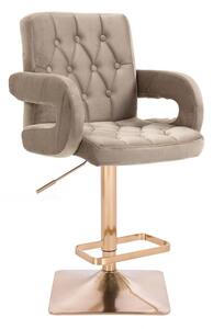LuxuryForm DESIGN Barová stolička BOSTON VELUR na zlatej hranatej podstave - latte