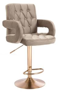 LuxuryForm DESIGN Barová stolička BOSTON VELUR na zlatom tanieri - latte