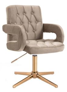 LuxuryForm DESIGN Stolička BOSTON VELUR na zlatom kríži - latte