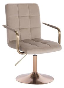 LuxuryForm DESIGN Stolička VERONA GOLD VELUR na zlatom tanieri - latte