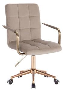 LuxuryForm DESIGN Stolička VERONA GOLD VELUR na zlatej podstave s kolieskami - latte