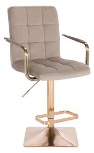 LuxuryForm DESIGN Barová stolička VERONA GOLD VELUR na zlatej hranatej podstave - latte