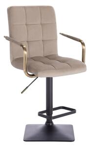 LuxuryForm DESIGN Barová stolička VERONA GOLD VELUR na čiernej hranatej podstave - latte