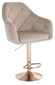 LuxuryForm DESIGN Barová stolička ANDORA VELUR na zlatom tanieri - latte