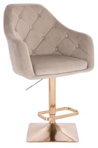 LuxuryForm DESIGN Barová stolička ANDORA VELUR na zlatej hranatej podstave - latte