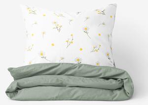 Goldea bavlnené posteľné obliečky duo - harmanček s šalvejovo zelenou 140 x 220 a 70 x 90 cm