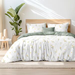 Goldea bavlnené posteľné obliečky duo - harmanček s šalvejovo zelenou 140 x 200 a 70 x 90 cm