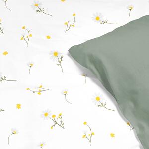 Goldea bavlnené posteľné obliečky duo - harmanček s šalvejovo zelenou 140 x 200 a 70 x 90 cm