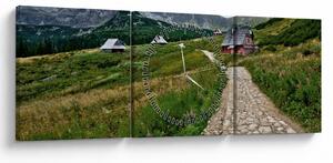 Obraz - Horská krajina s domčekmi (s hodinami) (90x30 cm)